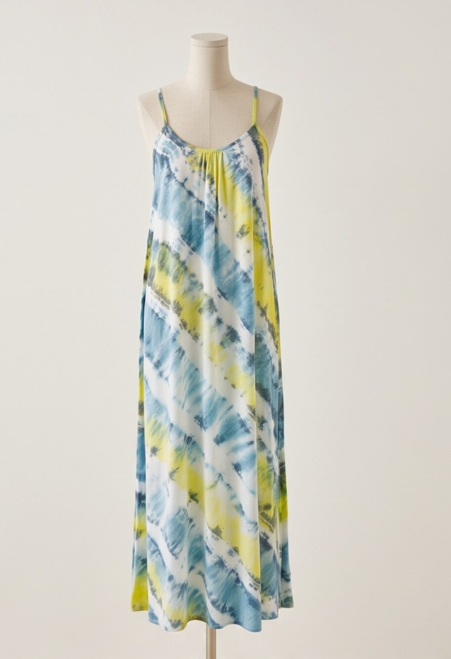 Aruba Blue Tie Dye Maxi Dress Strappy Back Beach Resort Coverup